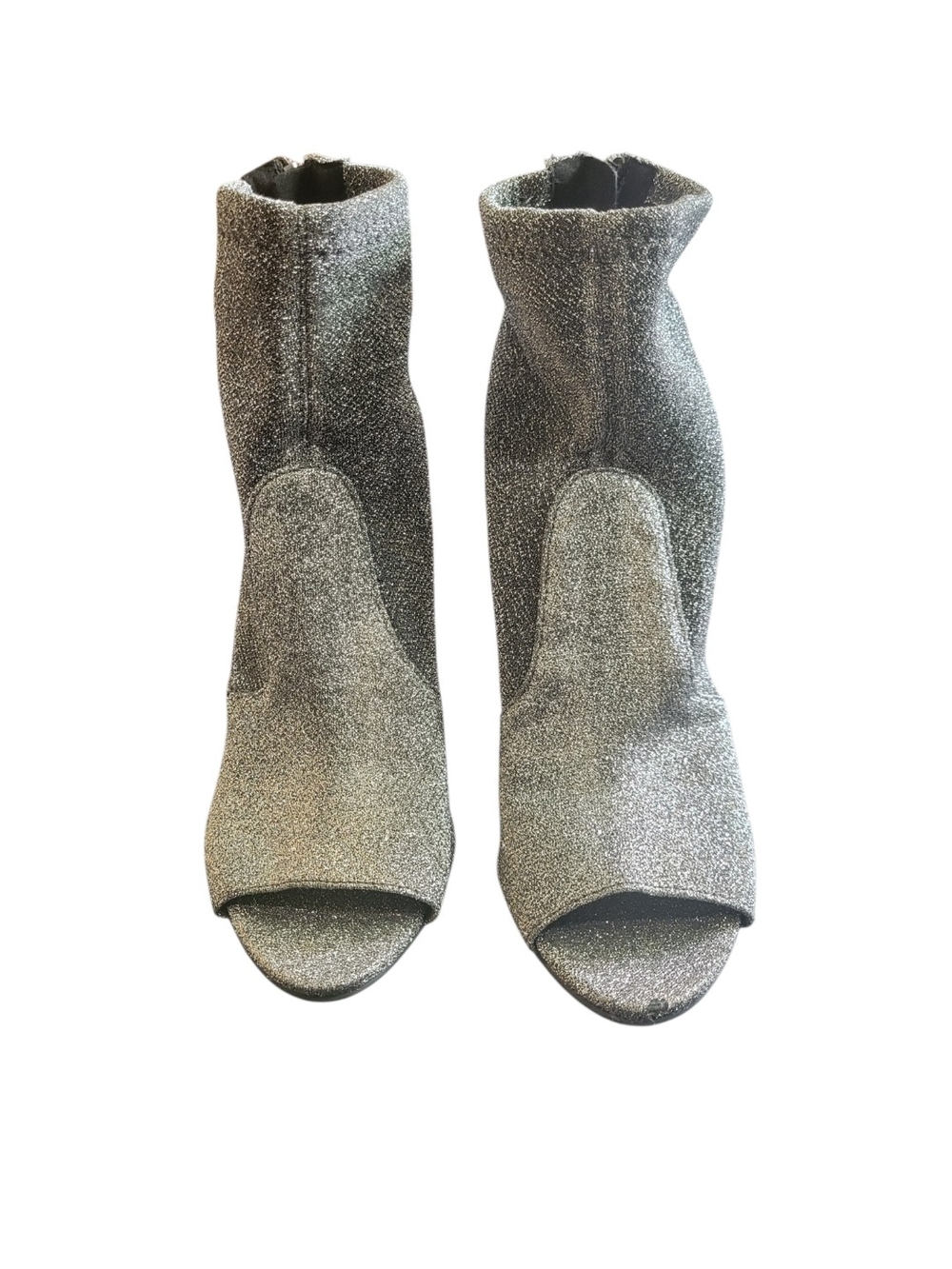 Obus Sparkle Peep-Toe Sock Booties - Silver